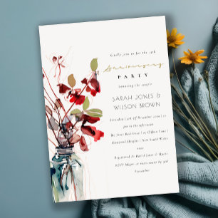 Convite Vermelho Verde Florais Boho Casamento Aniversário