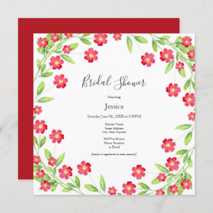 Convite Vermelho Watercolor Floral Wreath