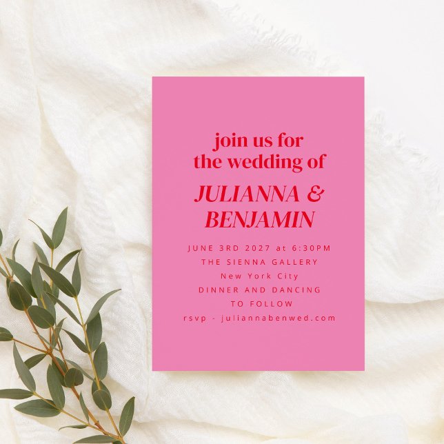 Convite Vermelhos Cor-De-Rosa Brilhante, Todos Em Um Casam (Criador carregado)