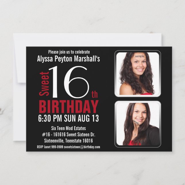 Convite Vermelhos modernos e enegrecem 2 o partido do doce (Frente)