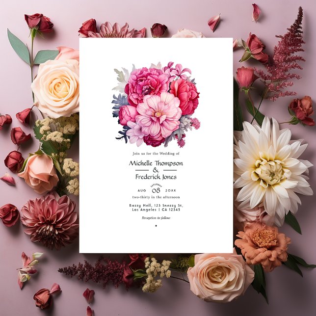 Convite Vermelhos Rosados Florais Casamento de Outono (Criador carregado)