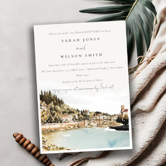 Convite Verona Adige River Italy Watercolor Noivado