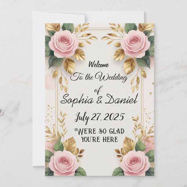 Convite Vertical Elegante para Casamento com Doura (Frente)