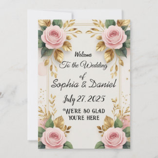 Convite Vertical Elegante para Casamento com Doura