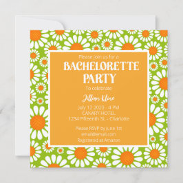 Convite Vertical Orange Retro Daisy Bachelorette Itinerary