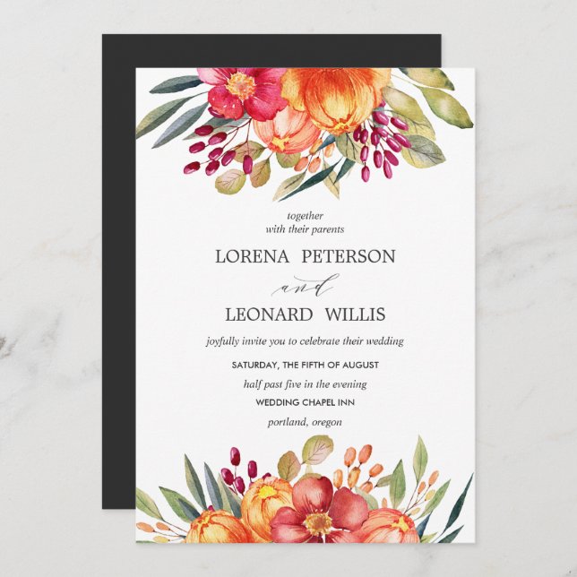 Convite Vertical Russo-Rústico Moderno da Flor Pintado (Frente/Verso)