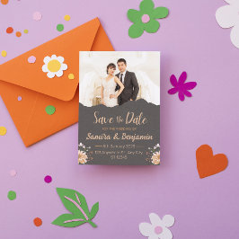 Convite Very Dark Orange Minimalist Photo Wedding Save the