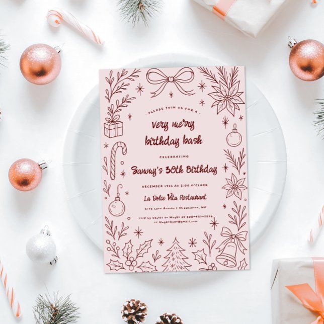 Convite Very Merry Birthday Bash | Christmas Party (Criador carregado)