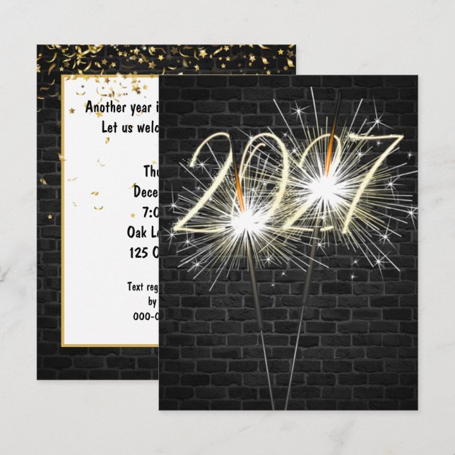 Convite Véspera de Ano Novo 2027 Sparklers de Festa (Frente/Verso)