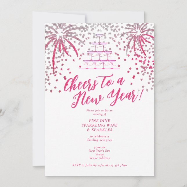 Convite Véspera de ano novo de torre de champanhe Janta co (Frente)
