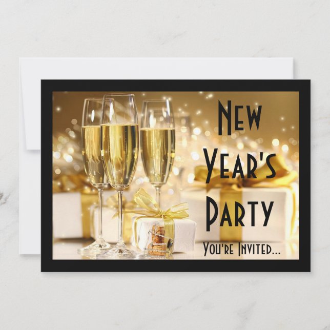 Convite Véspera de Ano Novo do Champanhe ouro (Frente)