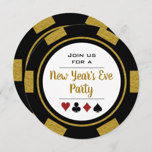 Convite Véspera de Ano Novo do Pôquer Dourado Negro Chip C