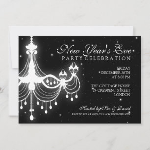 Convite Véspera de ano novo elegante - Chandelier Preto