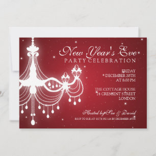 Convite Véspera de ano novo elegante Chandelier Red
