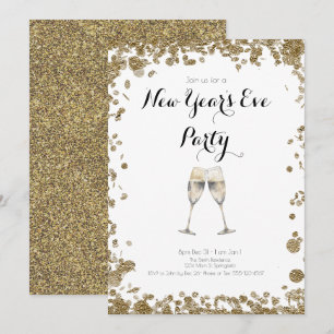 Convite Véspera de ano novo Elegante de Sequências Dourada