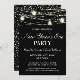 Convite Véspera de ano novo Party String Lights Jars Black