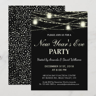 Convite Véspera de ano novo Party String Lights Jars Black