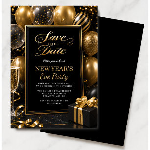 Convite Véspera de Ano Novo Salve a Data Preto Ouro