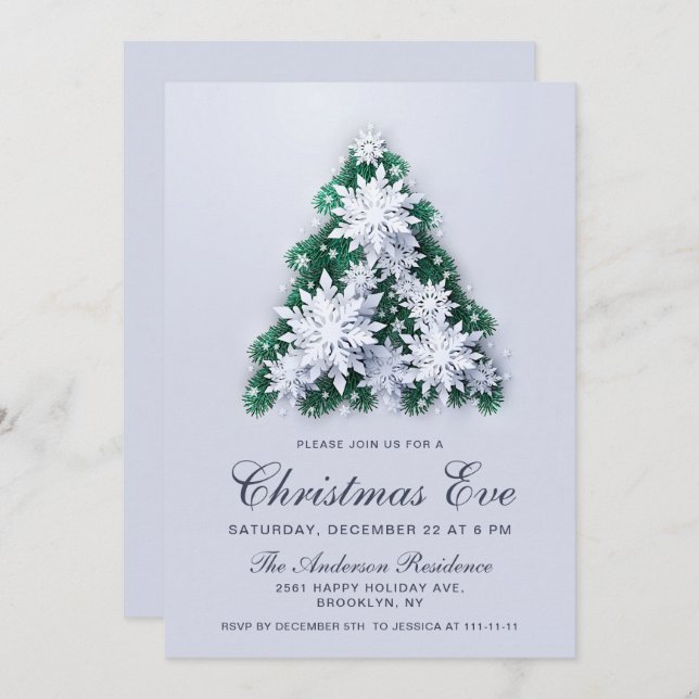 Convite Véspera de Natal de Férias de Árvore Elegante com  (Frente/Verso)