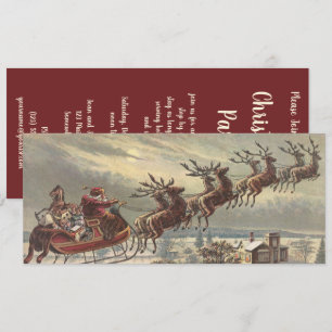 Convite Véspera de Natal Vintage Sleigh Santa Claus Vitori