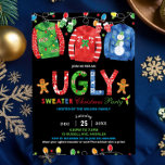 Convite Vest Chalkboard, Festa de Natal Ugly Sweater<br><div class="desc">Feliz e Convite de festas de Natal brilhante e doce,  com suéteres feios e luzes de Natal coloridas. Personalize-o hoje com os detalhes do seu partido,  basta pressionar o botão personalizar para reorganizar e formatar o estilo e a posição do texto. (c) O feliz Cat Studio.</div>