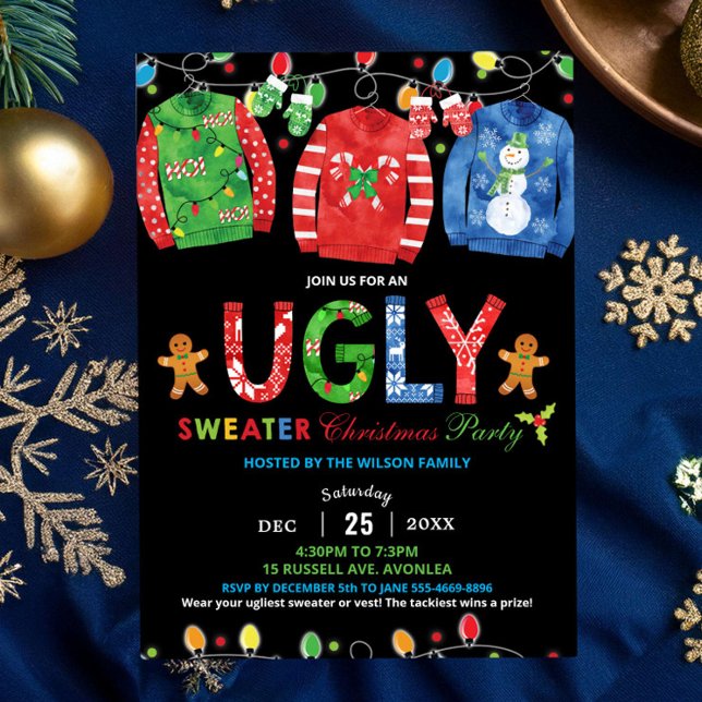 Convite Vest Chalkboard, Festa de Natal Ugly Sweater (Criador carregado)