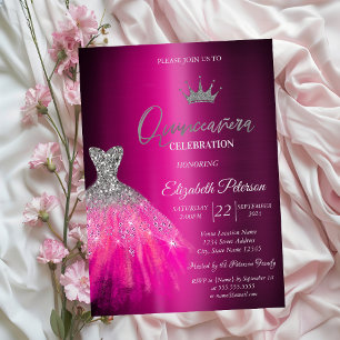 Convite Vestido Adorável de Brilho Roxo Metálico Quinceane