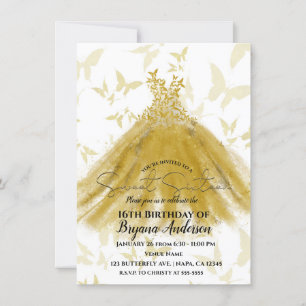 Convite Vestido Amarelo Dourado Dança Borboleta Doce 16