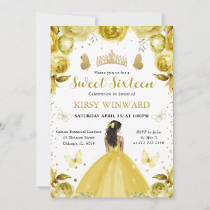 Convite Vestido Amarelo Princesa de Pele Morena Sweet 16