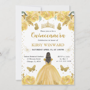 Convite Vestido Amarelo Princesa de Quinze Anos Cabelo Cas
