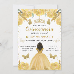 Convite Vestido Amarelo Princesa de Quinze Anos de Pele Mo