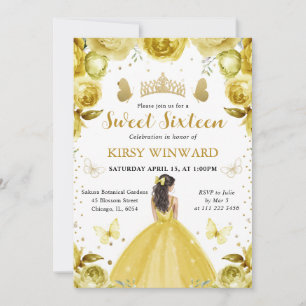 Convite Vestido Amarelo Princesa Morena Sweet 16