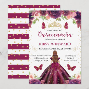 Convite Vestido Ameixa Princesa Ruiva Quinceanera