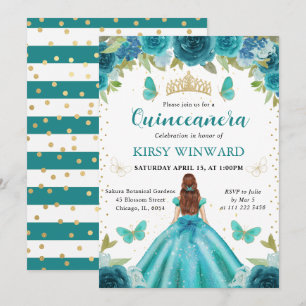Convite Vestido Azul Água e Turquesa Princesa de Cabelos V