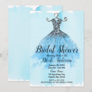 Convite Vestido Azul e Prata com Lantejoulas Bridal Shower