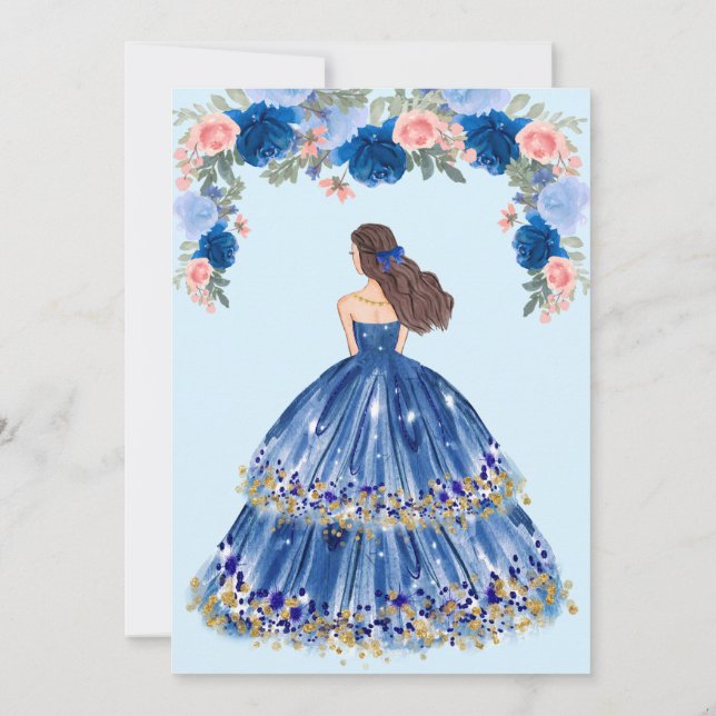 Convite Vestido Azul E Quinceanera Floral (Verso)