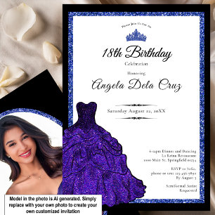 Convite Vestido Azul e Tiara Debut de 18 Anos