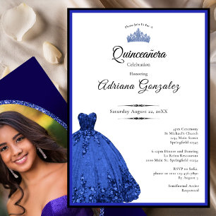 Convite Vestido azul elegante 15º aniversário Quinceanera