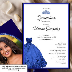 Convite Vestido azul elegante 15º aniversário Quinceanera
