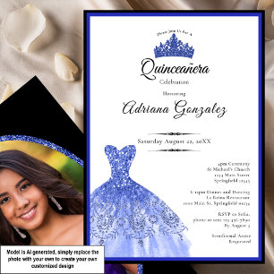 Convite Vestido azul elegante 15º aniversário Quinceanera