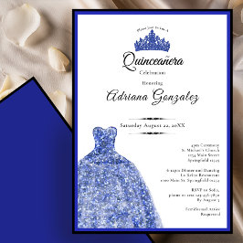 Convite Vestido azul elegante 15º aniversário Quinceanera