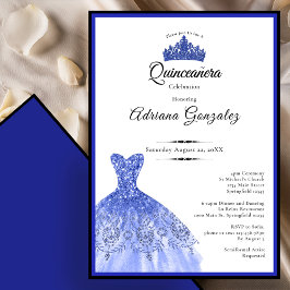 Convite Vestido azul elegante 15º aniversário Quinceanera