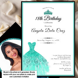 Convite Vestido azul elegante debut de 18 anos