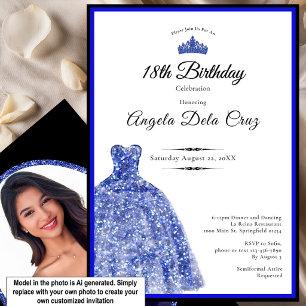 Convite Vestido azul elegante debut de 18 anos