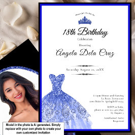 Convite Vestido azul elegante debut de 18 anos