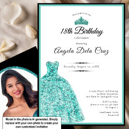 Convite Vestido azul elegante debut de 18 anos