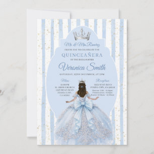 Convite Vestido Azul Empoeirado com Laço Quinceañera Anive