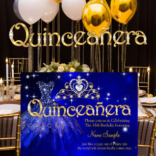 Convite Vestido Azul Escuro com Tiara para 15 Anos Quincea