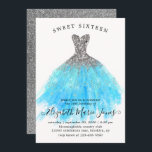 Convite Vestido Azul Espelho Gelado Doce 16º Aniversário<br><div class="desc">Vestido de água doce 16.º Aniversário do 16.º Aniversário Doce Azul-Brilhante</div>