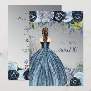 Convite Vestido Azul Espelho Prateado Doce 16 anos